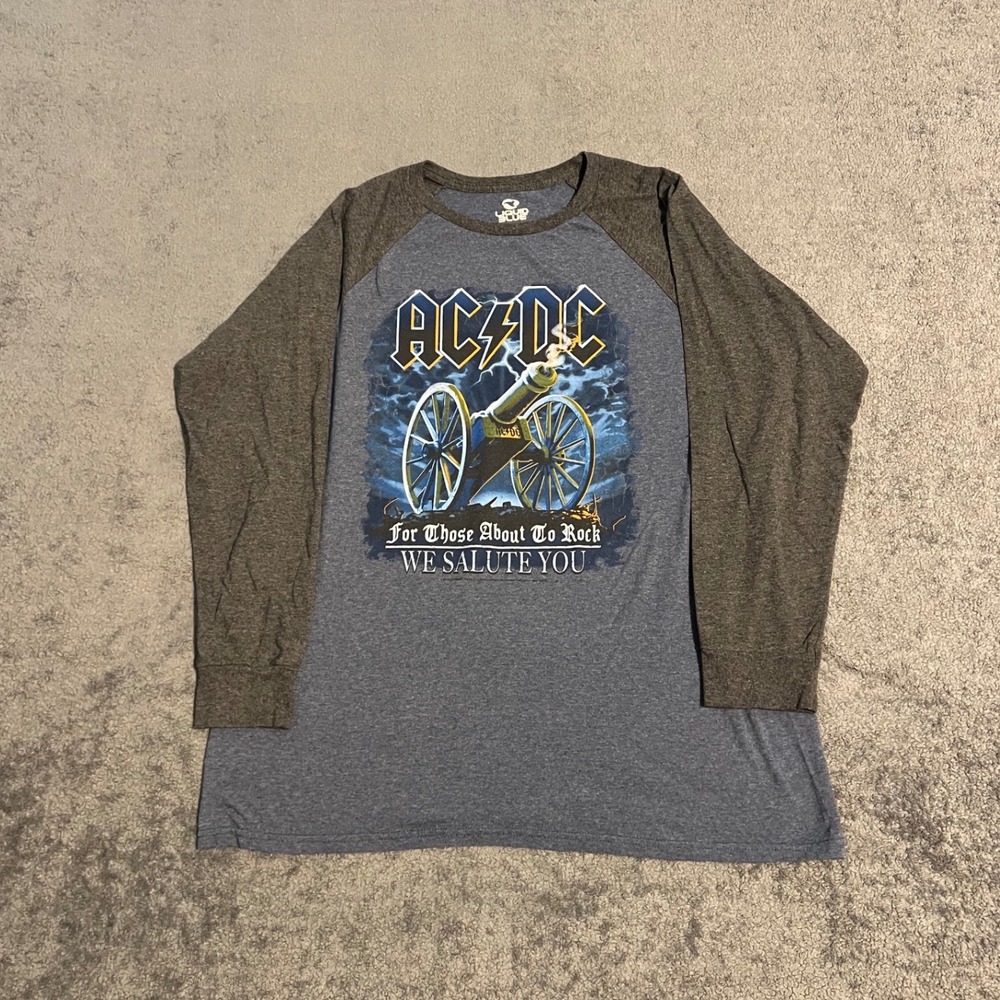 Y2K Liquid Blue AC/DC For Those About To Rock Raglan Long Sleeve Shirt XL